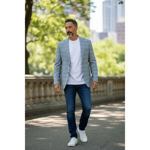 NWT Houston White Men's Khaki Green Cotton Plaid Blazer Size: Large